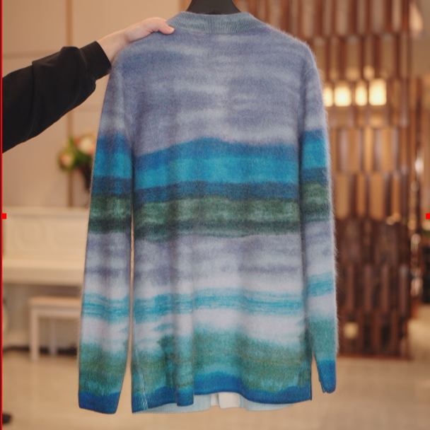 100% cashmere printed color blocked fleece jacket