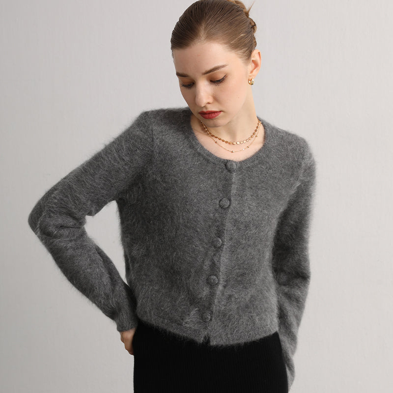 100% brushed cashmere short cardigan