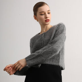 100% brushed cashmere short cardigan