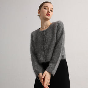 100% brushed cashmere short cardigan