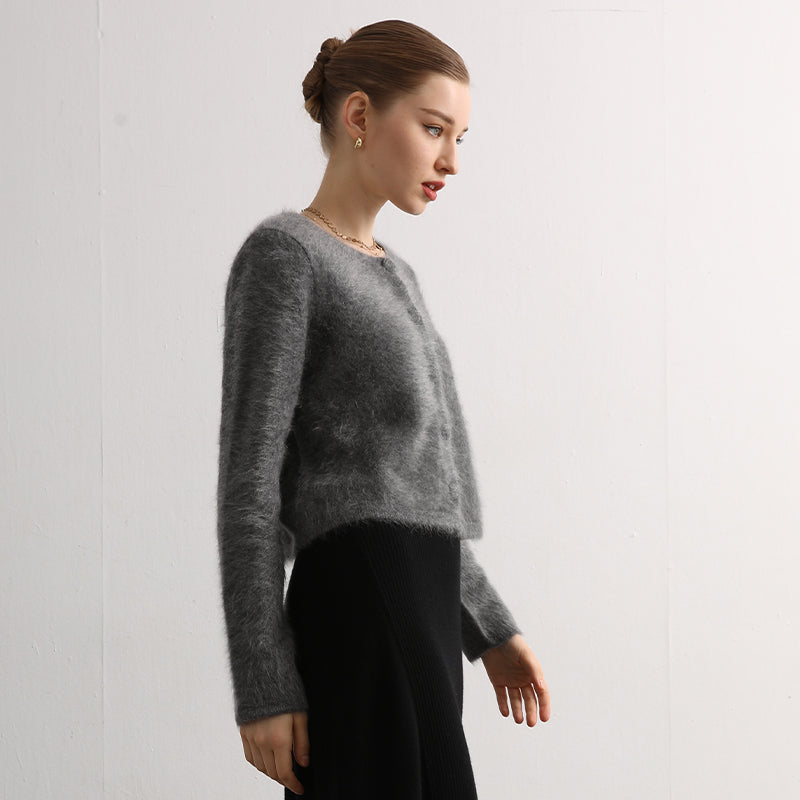 100% brushed cashmere short cardigan