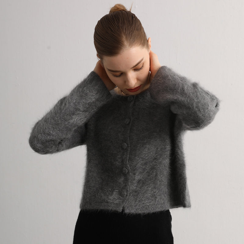 100% brushed cashmere short cardigan