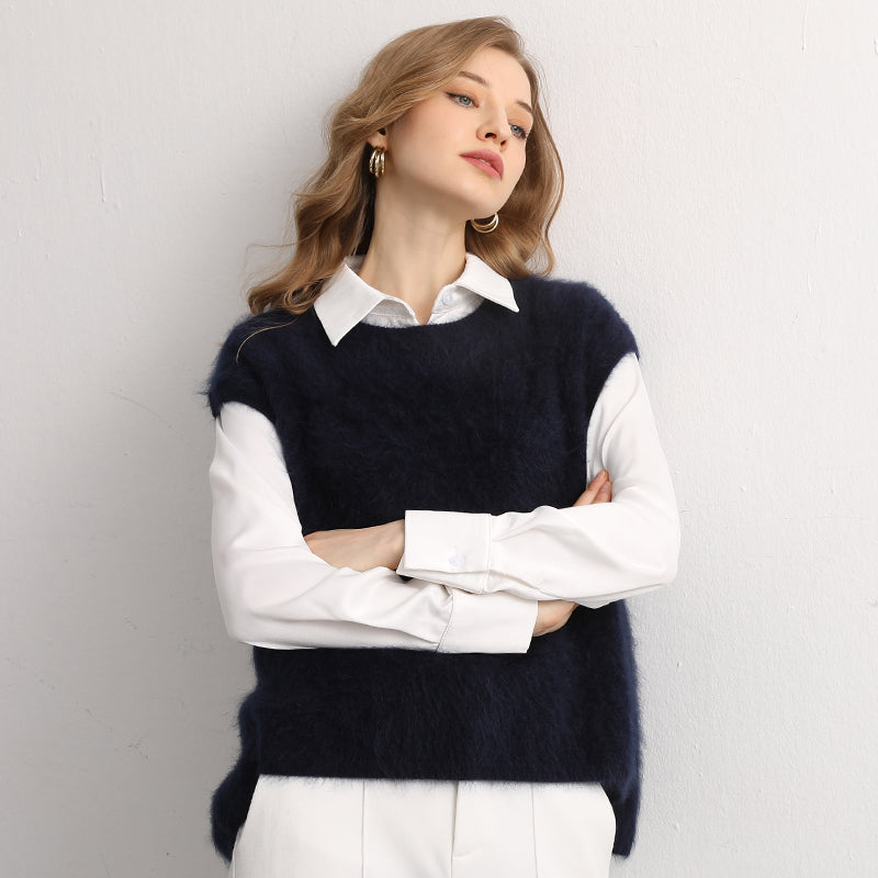 100% cashmere round neck vest