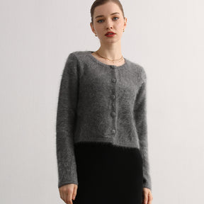 100% brushed cashmere short cardigan