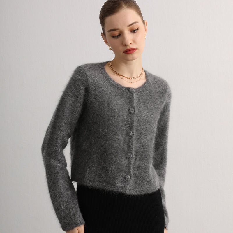 100% brushed cashmere short cardigan