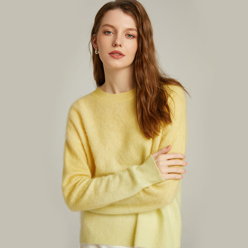 100% cashmere sweater brushed round neck pullover