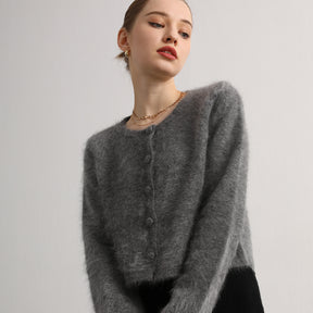 100% brushed cashmere short cardigan