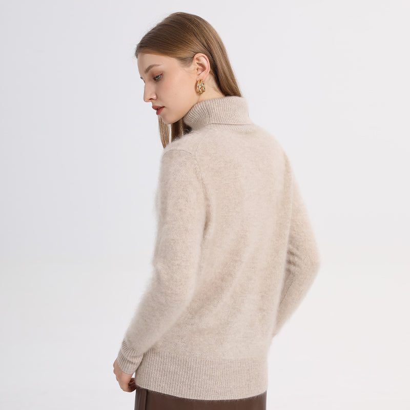 100% brushed cashmere high neck sweater