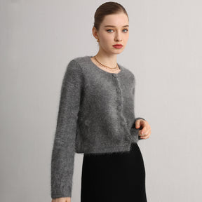 100% brushed cashmere short cardigan