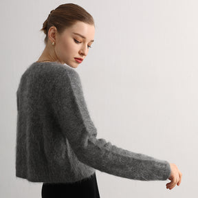 100% brushed cashmere short cardigan