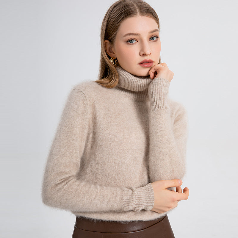 100% brushed cashmere high neck sweater