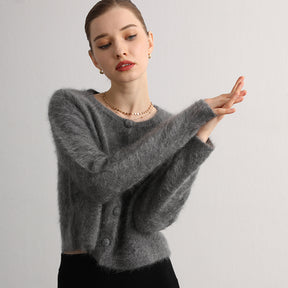 100% brushed cashmere short cardigan