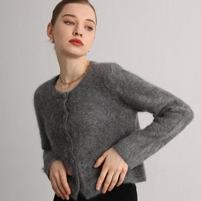 100% brushed cashmere short cardigan