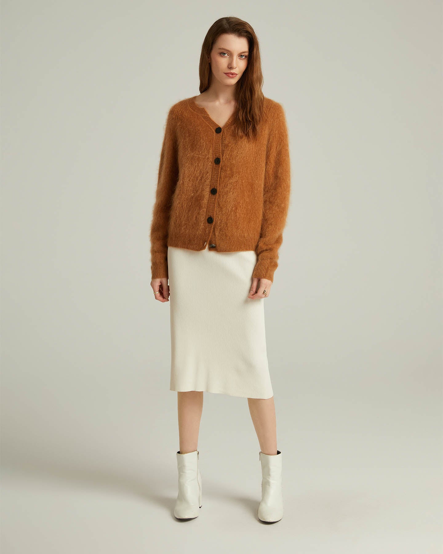 Brushed Cashmere Short Cardigan Sweater