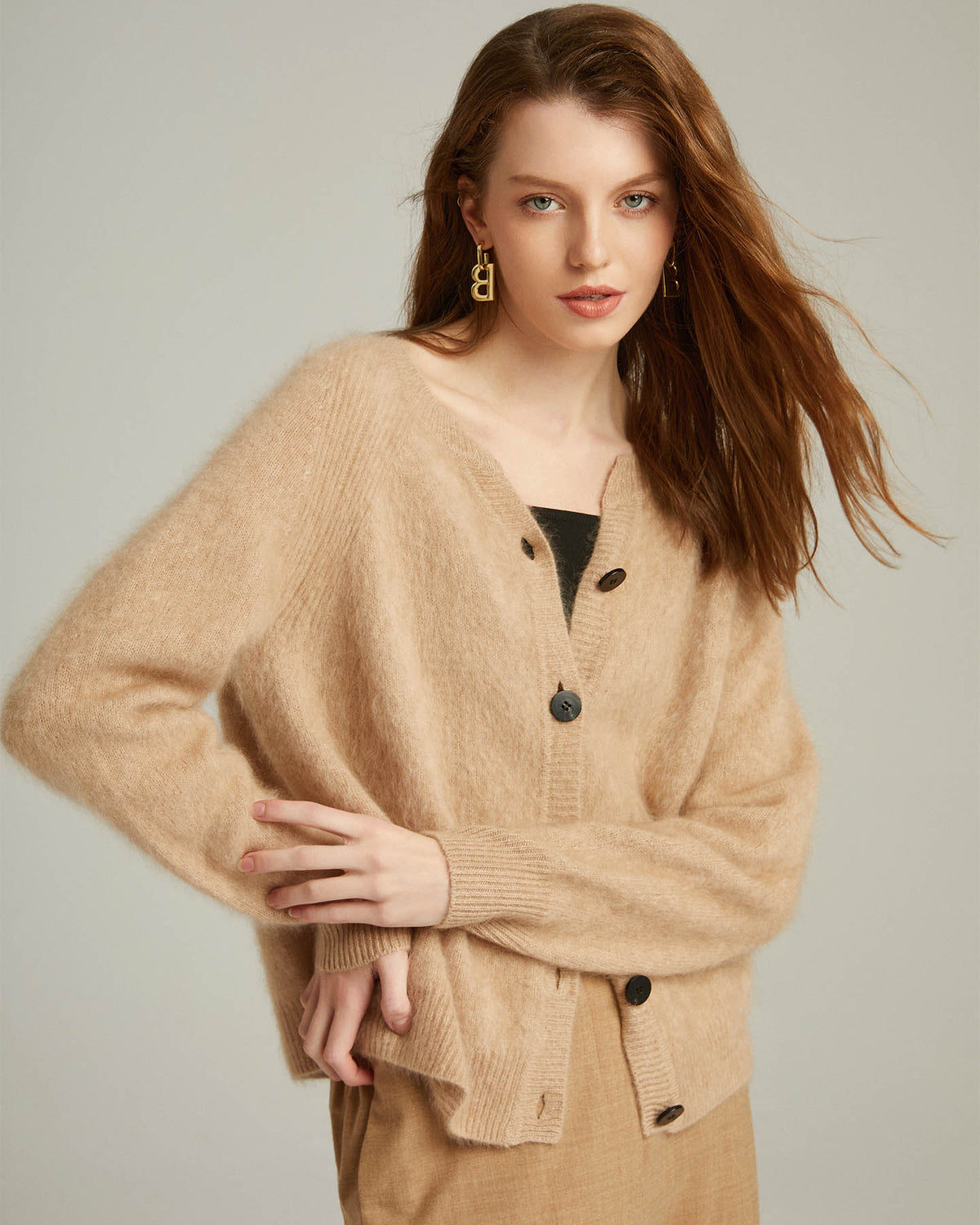 Brushed Cashmere Short Cardigan Sweater