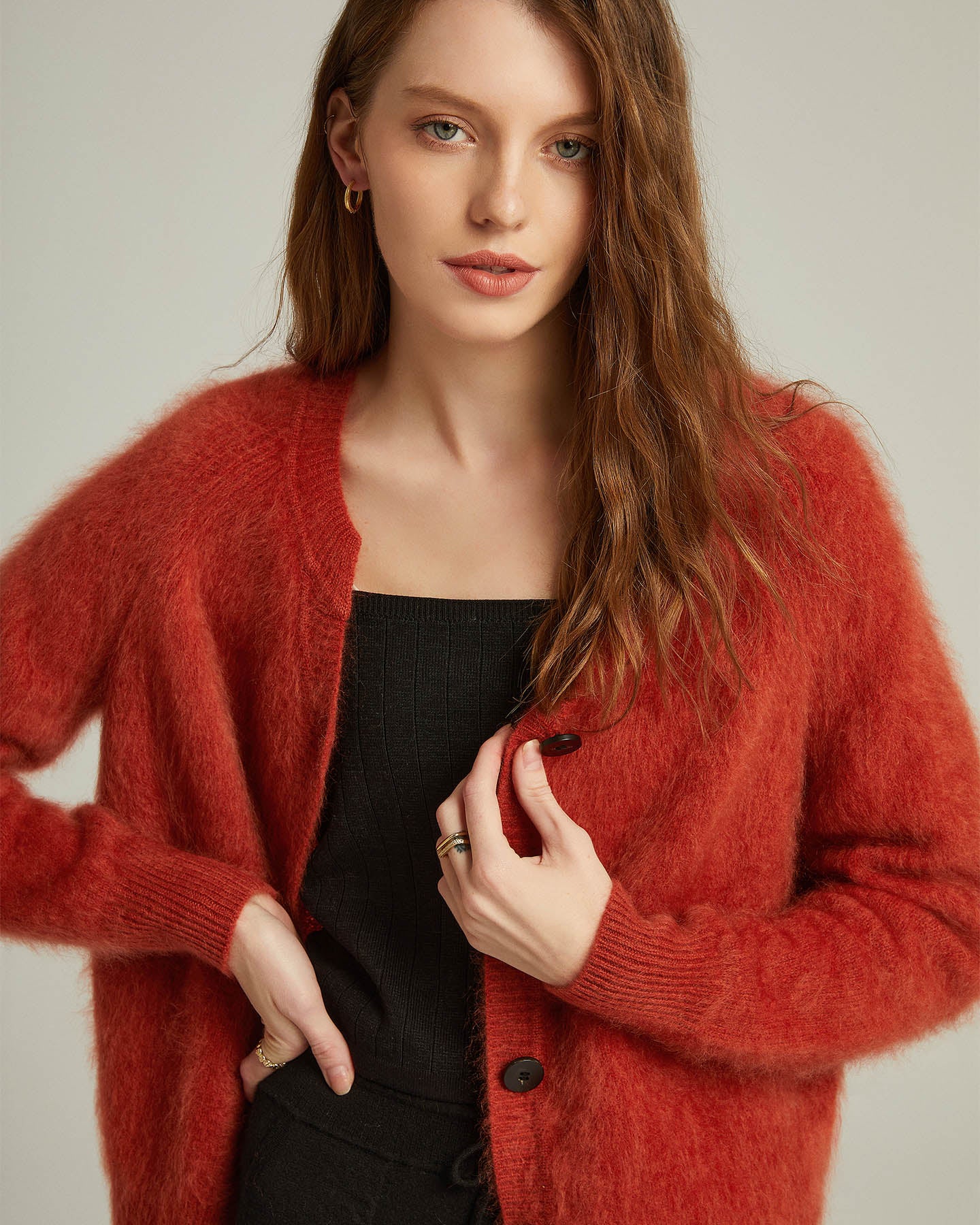 Brushed Cashmere Short Cardigan Sweater