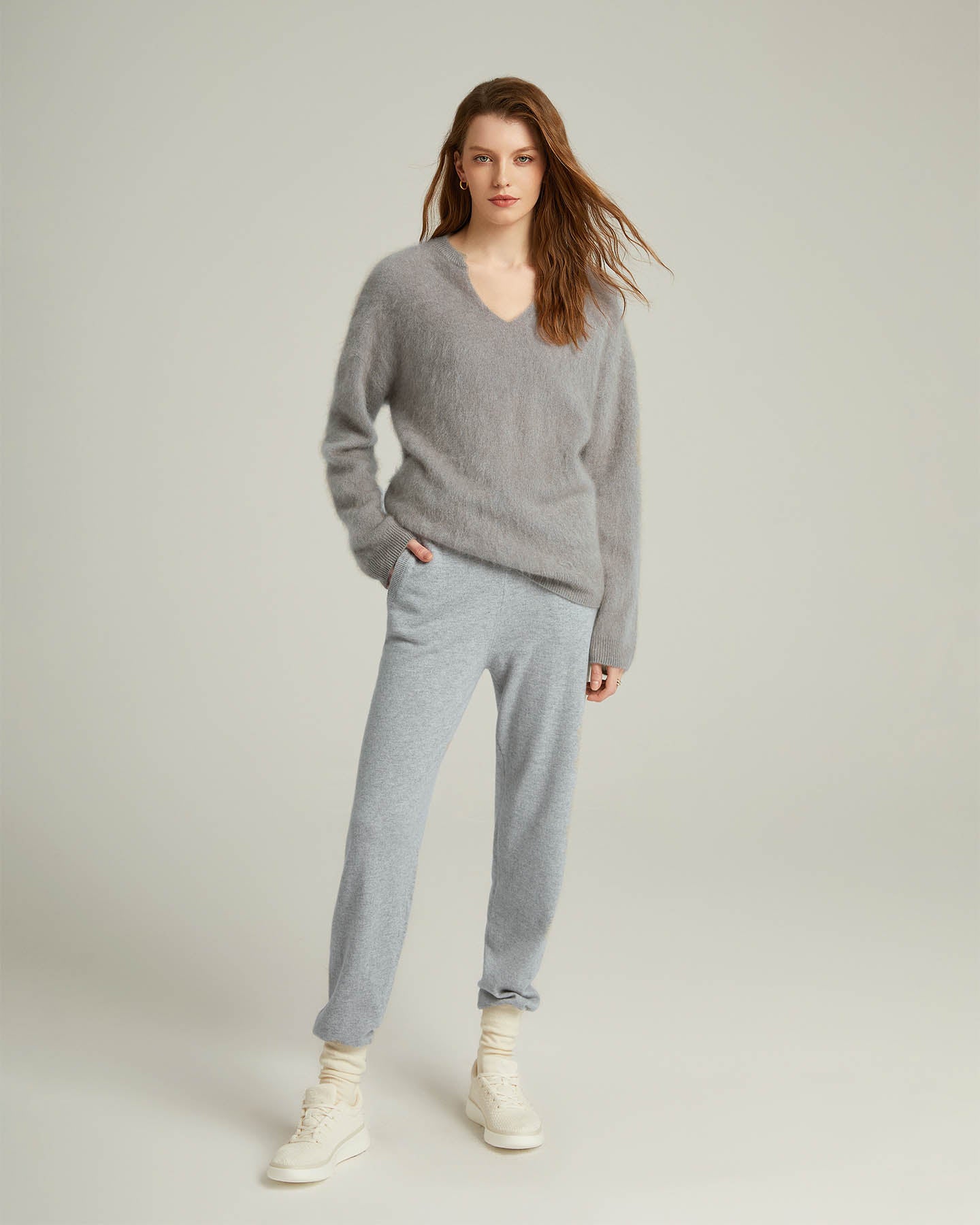 Brushed Cashmere V-neck Pullover Sweater