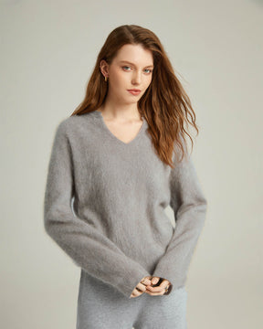 Brushed Cashmere V-neck Pullover Sweater