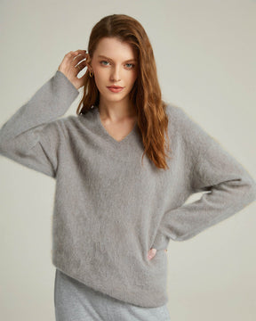 Brushed Cashmere V-neck Pullover Sweater