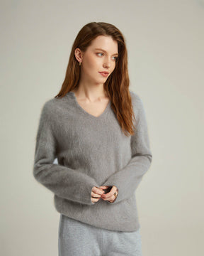 Brushed Cashmere V-neck Pullover Sweater