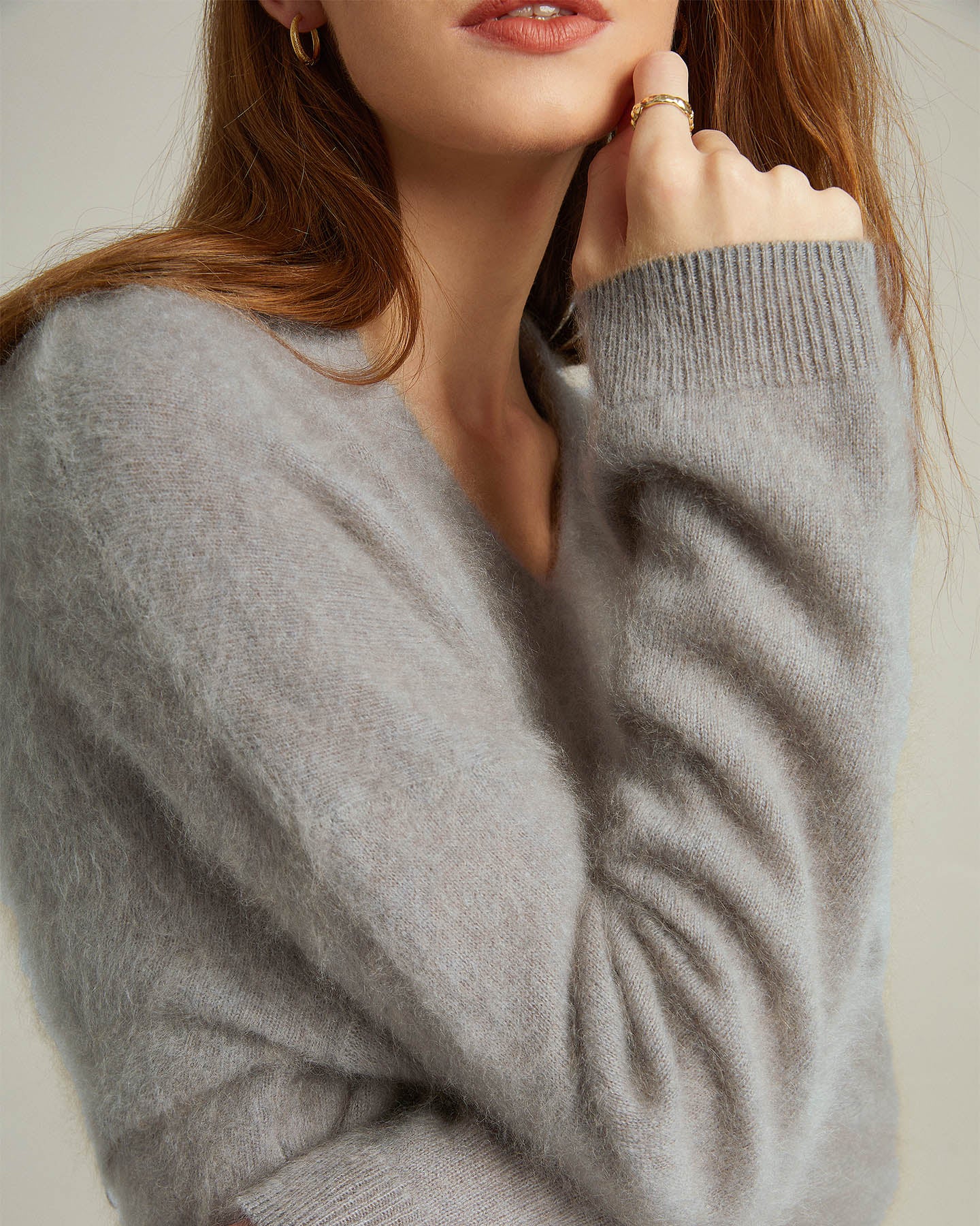 Brushed Cashmere V-neck Pullover Sweater