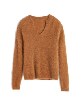 Brushed Cashmere V-neck Pullover Sweater