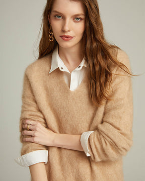 Brushed Cashmere V-neck Pullover Sweater