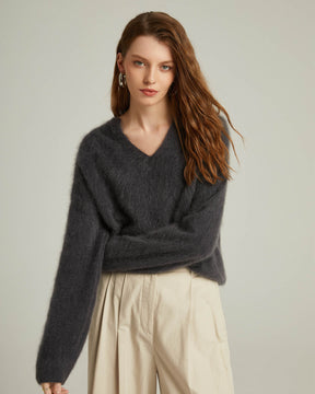 Brushed Cashmere V-neck Pullover Sweater