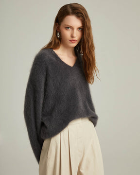 Brushed Cashmere V-neck Pullover Sweater