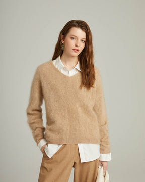 Thickened Brushed Cashmere V-neck Pullover Sweater