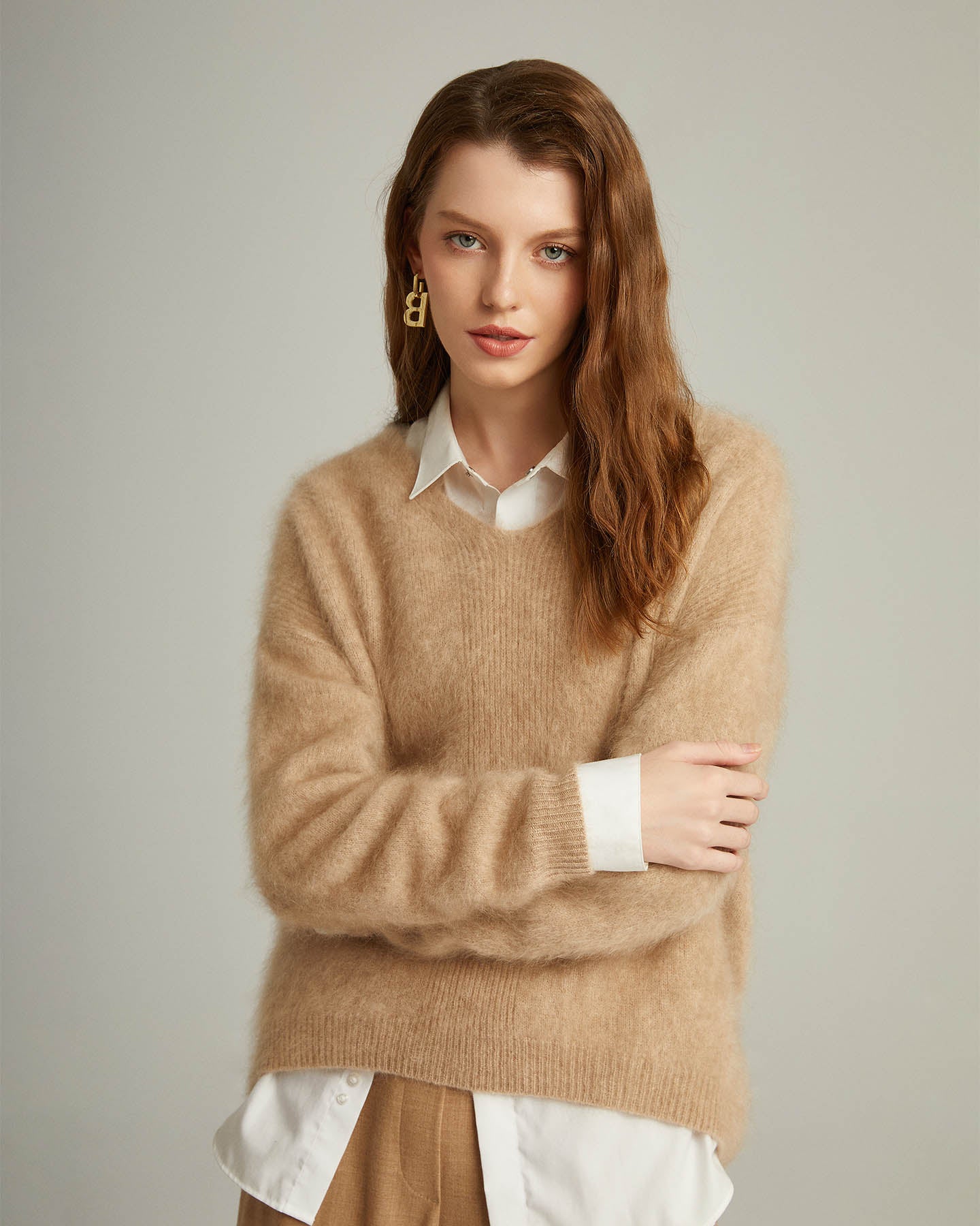 Thickened Brushed Cashmere V-neck Pullover Sweater