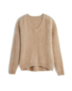 Thickened Brushed Cashmere V-neck Pullover Sweater