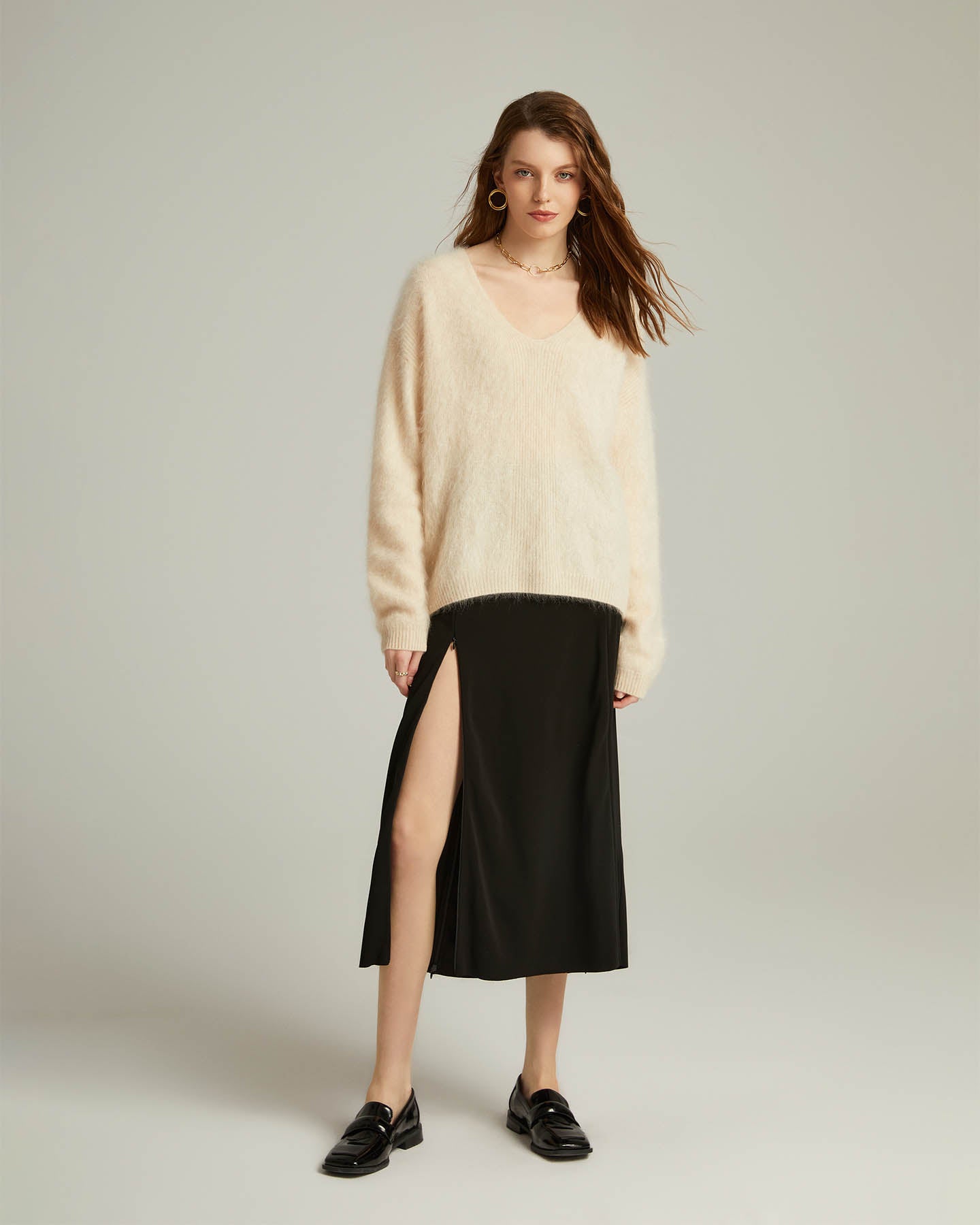 Thickened Brushed Cashmere V-neck Pullover Sweater