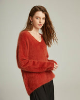 Thickened Brushed Cashmere V-neck Pullover Sweater