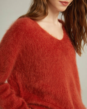 Thickened Brushed Cashmere V-neck Pullover Sweater