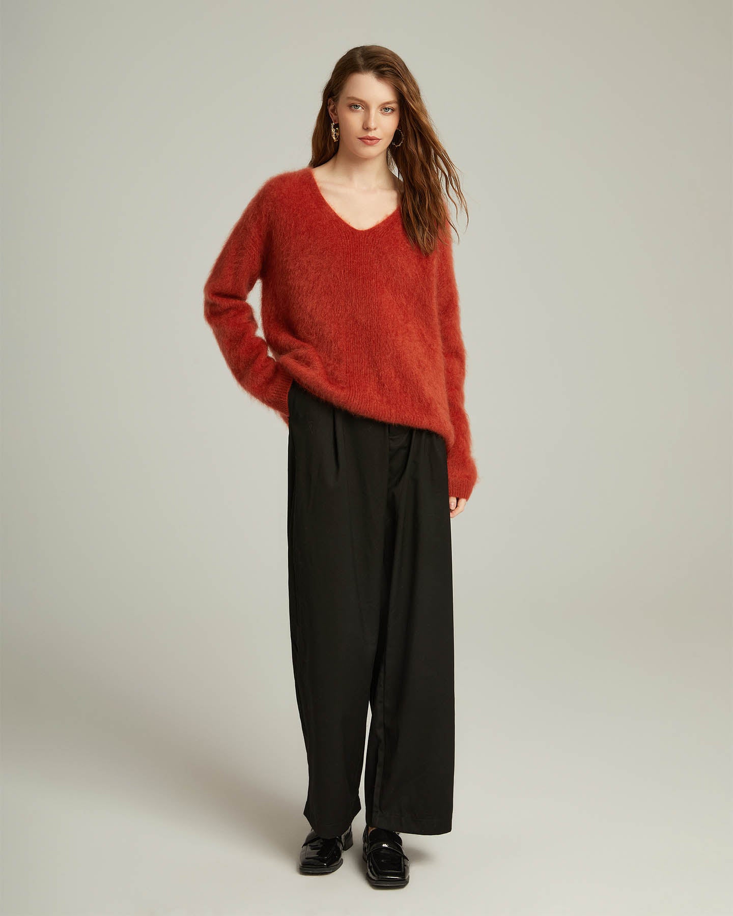 Thickened Brushed Cashmere V-neck Pullover Sweater