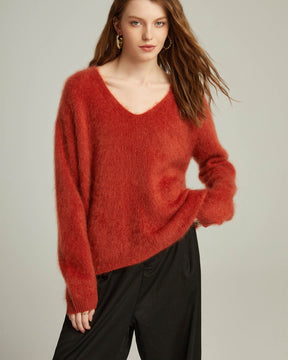 Thickened Brushed Cashmere V-neck Pullover Sweater